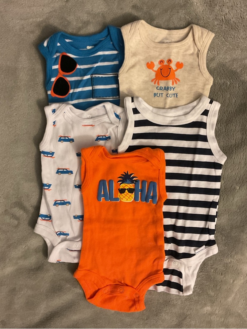 Gerber Baby Sleeveless Bodysuit Set - Orange, Blue, White, Cream